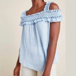 Anthropologie Fin blue open shoulder top S